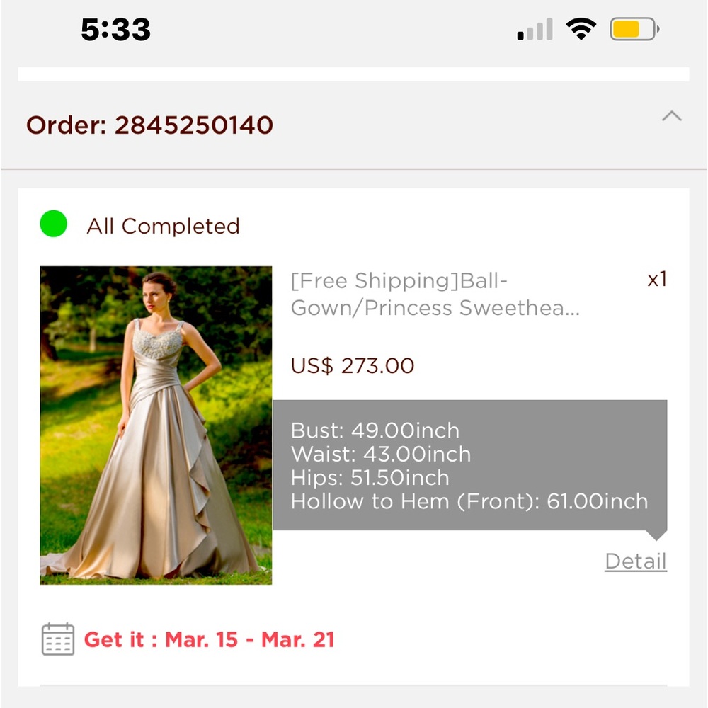 Ivory wedding dress.